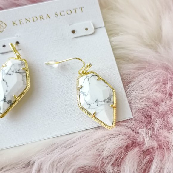 Kendra Scott Gold Framed Tessa White Howlite Drop Earrings - Picture 3 of 3